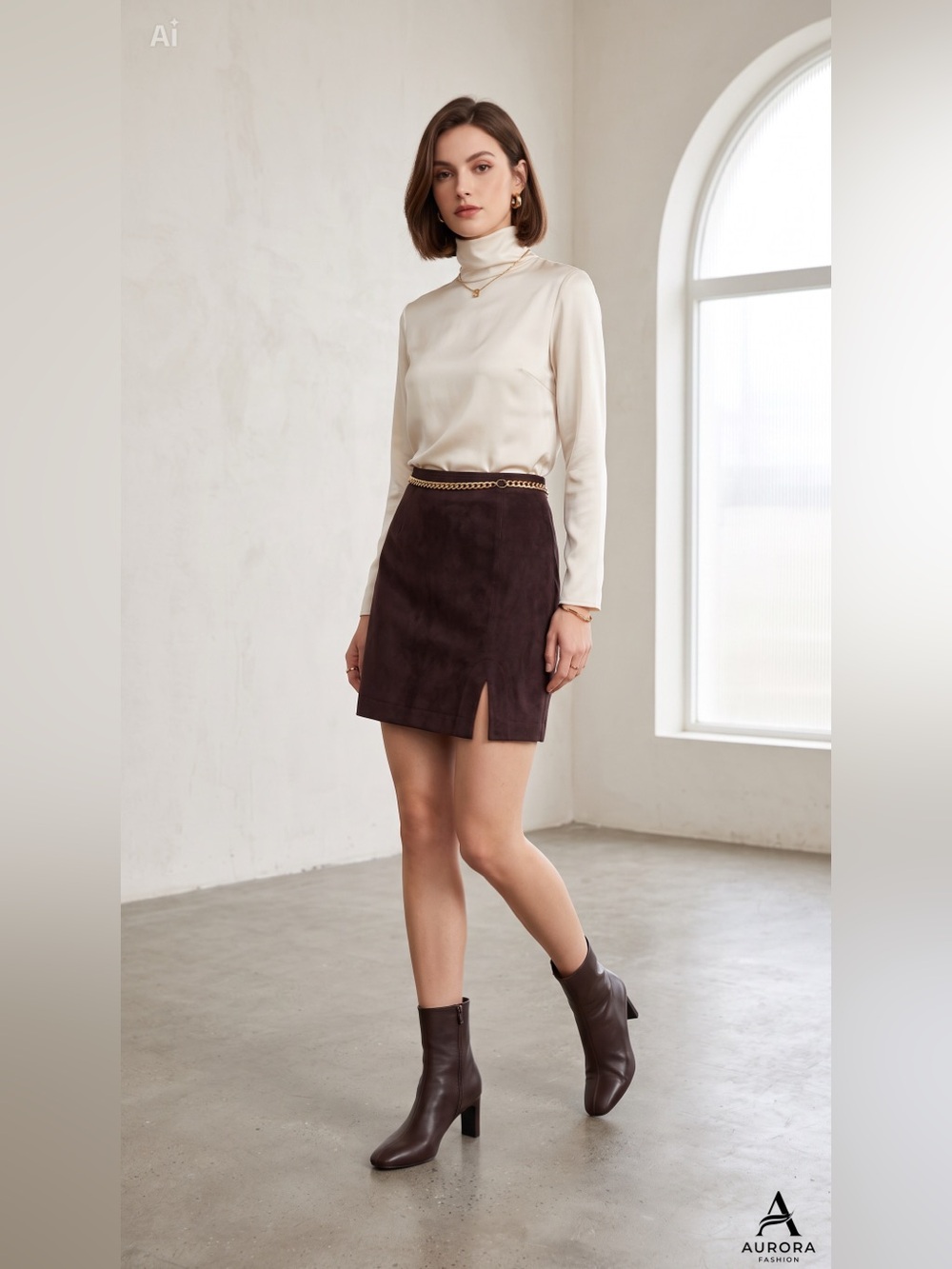 Vintage Express Dark Purple Faux Suede Mini Skirt with Front Slit